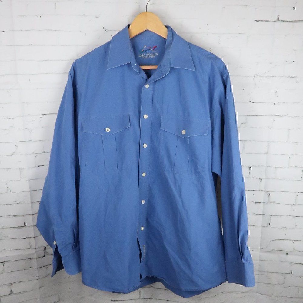 GREG NORMAN COLLECTION BLUE BUTTON DOWN LONG SLEEVE SHIRT MENS SIZE MEDIUM